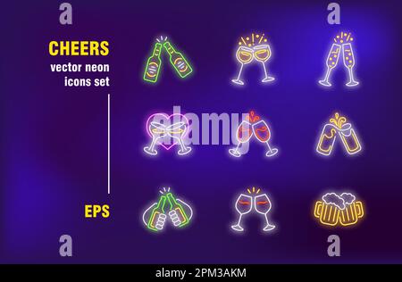 Collection Cheers avec style néon Illustration de Vecteur