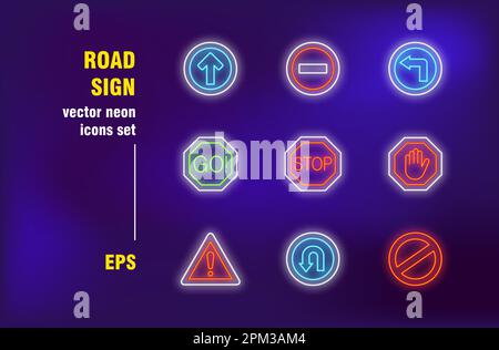 Ensemble de panneaux de signalisation au néon Illustration de Vecteur