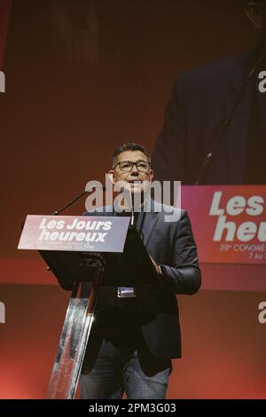 Nicolas Cleuet / le Pictorium - Marseille - 39th Congrès du PCF - 7/4/2023 - France / Bouches-du-Rhône / Marseille - Premier jour du congrès du PCF Pascal Galeote, Secrétaire général CGT du port autonome de Marseille Banque D'Images