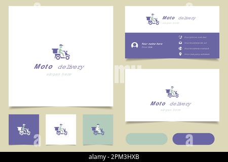 Logo moto Delivery avec texte modifiable. Modèle de livre de marque et de carte de visite. Illustration de Vecteur