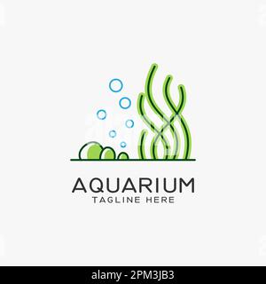 Logo Aquarium avec lignes d'algues Illustration de Vecteur