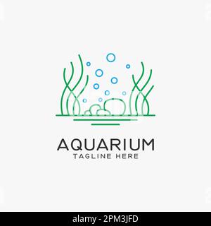 Logo Aquarium avec lignes d'algues Illustration de Vecteur