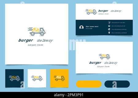 Logo Burger Delivery avec texte modifiable. Modèle de livre de marque et de carte de visite. Illustration de Vecteur