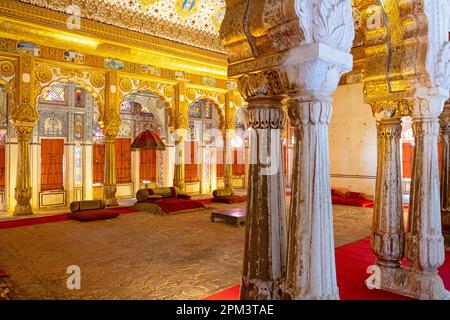 Inde, Etat du Rajasthan, Jodhpur, fort Mehrangarh, Phool Mahal (Palais des fleurs) Banque D'Images