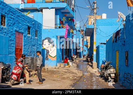 Inde, Etat du Rajasthan, Jodhpur, ruelle dans la ville bleue Banque D'Images