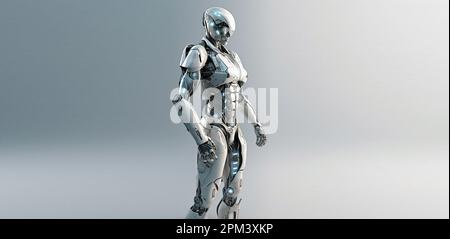 Robot, ai et cyborg isolés sur fond de studio, robotique et résumé technologique avec l'espace de maquette. Informatique, humanoïde et innovation avec Banque D'Images