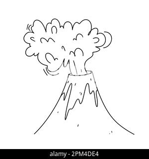 Éruption volcanique de style Doodle dessiné à la main. Illustration vectorielle isolée sur fond blanc. Livre de coloriage. Illustration de Vecteur