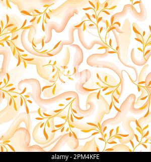 Motif fleuri abstrait avec lignes spiralées en filigrane et bord de mer. Texture sans couture. Élégante branche vectorielle abstraite avec feuilles été nature b Illustration de Vecteur
