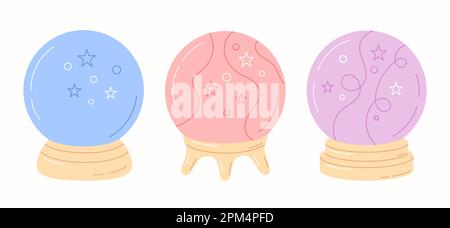 Collection Magic Crystal Balls aux couleurs pastel. Symbole représentant une fortune isolé sur fond blanc. Illustration vectorielle Illustration de Vecteur