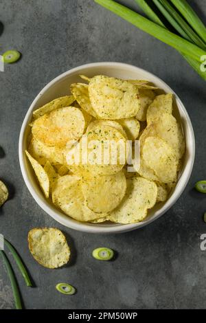 Dans un bol, croque les croustilles à la crème sure et à l'oignon Banque D'Images