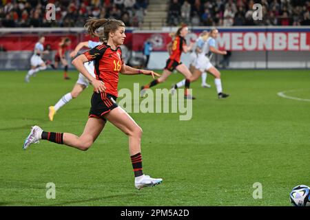 Louvain, Belgique. 11th avril 2023. Marie Minnaert, de Belgique, photographiée en action lors d'un match de football amical entre l'équipe nationale féminine belge, les flammes rouges et la Slovénie, le mardi 11 avril 2023 à Louvain. BELGA PHOTO DAVID CATRY crédit: Belga News Agency/Alay Live News Banque D'Images