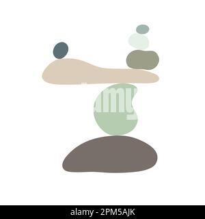 Zen Stones cairns simple résumé de style plat illustration vectorielle, détente, méditation et yoga concept, boho couleurs pyramide de pierre pour faire des bannières, affiches, cartes, imprimés, art mural Illustration de Vecteur