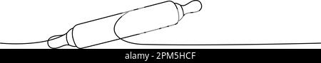 Dessin continu d'une ligne de la goupille rotative. Produits de pâtisserie de boulangerie illustration continue d'une ligne. Illustration linéaire minimaliste vectorielle. Illustration de Vecteur