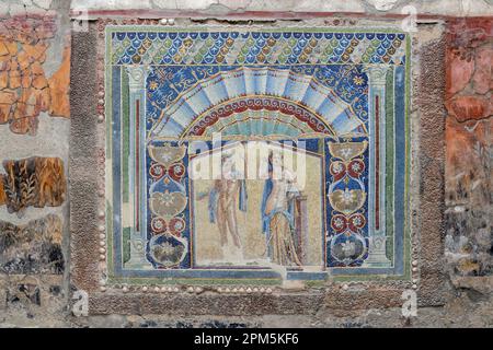 La mosaïque de Neptune et Amphitrite dans les ruines de la maison de la Mosaïque de Neptune, Herculaneum. Banque D'Images