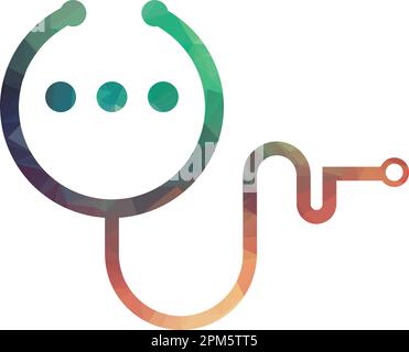 Modèle de conception du logo Health Consult. Stéthoscope isolé sur le symbole de chat à bulles Illustration de Vecteur