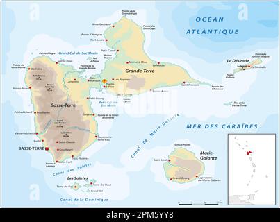 Carte vectorielle du territoire français d'outre-mer Guadeloupe Banque D'Images