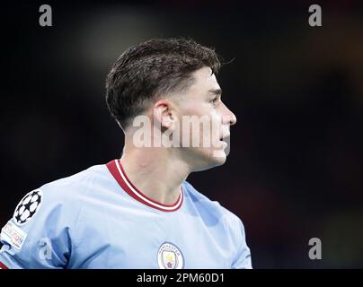 Etihad Stadium, Manchester, Royaume-Uni. 11th avril 2023. Champions League football, quart de finale, première étape, Manchester City versus Bayern Munich ; Julian Alvarez de Manchester City crédit : action plus Sports/Alay Live News Banque D'Images