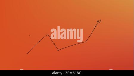 Illustration de flèches écrites à la main pointant vers le haut avec des points verts sur fond orange Banque D'Images