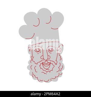 Illustration monoligne du chef de cuisine avec barbe portant un chapeau blanc vu de l'avant, réalisée en ligne monoline dessinant un style artistique. Banque D'Images