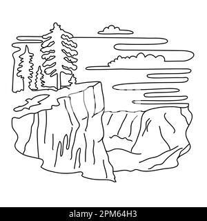 Illustration monoligne de Taft point à l'ouest de Glacier point situé dans le parc national de Yosemite, Californie États-Unis fait en monolin noir et blanc Banque D'Images