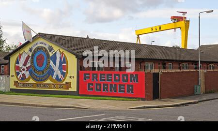 Ulster Young militants Freedom Corner, demain nous appartient, HW, Harland & Wolff Shipbuilding Company Yellow Crane in background, Belfast, ni, BT4 1AB Banque D'Images