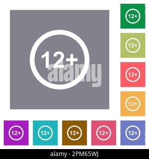 Autorisé au-dessus de 12 ans seulement des icônes plates sur les fonds carrés de couleur simple Illustration de Vecteur