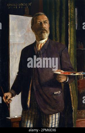 Autoportrait dans le Studio (1893) peint par le peintre symboliste suisse du 19th siècle Arnold Böcklin Banque D'Images