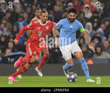 Manchester, Royaume-Uni. 11th avril 2023. Ilkay Gundogan de Manchester City et Leroy Sane de Bayern Munich lors du match de l'UEFA Champions League au Etihad Stadium de Manchester. Crédit photo à lire: Gary Oakley/Sportimage crédit: Sportimage/Alay Live News Banque D'Images