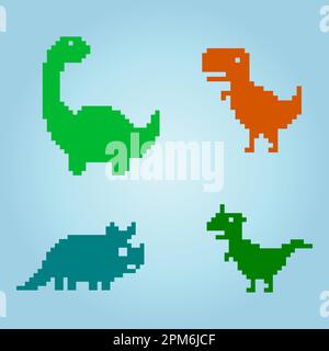 dinosaures t-rex de 8 bits. Animaux dans les illustrations vectorielles pour les motifs de point de croix. Illustration de Vecteur