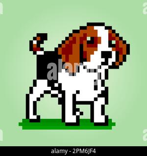 8 bits pixel de beagle chiens. Animaux pour les jeux d'actifs dans les illustrations vectorielles. Motif de point de croix. Illustration de Vecteur