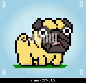 pixel 8 bits de boxer. Animal pour les jeux de ressources dans les illustrations vectorielles. Motif de point de croix. Illustration de Vecteur