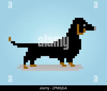 8 bits pixel de chien de race de dachshund. Animal pour les jeux de ressources dans les illustrations vectorielles. Motif de point de croix. Illustration de Vecteur