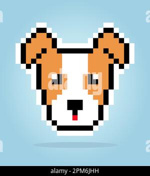 8 bit pixel de jack russell dog. Tête d'animal pour les jeux de ressources dans les illustrations vectorielles. Motif de point de croix. Illustration de Vecteur