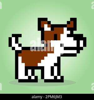 Jack Russell, chien pixel 8 bits. Tête d'animal pour les jeux de ressources dans les illustrations vectorielles. Motif de point de croix. Illustration de Vecteur