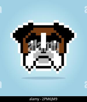 pixel 8 bits de boxer. Tête d'animal pour les jeux de ressources dans les illustrations vectorielles. Motif de point de croix. Illustration de Vecteur