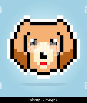 8 bits de pixel de chien golden retriever. Tête d'animal pour les jeux de ressources dans les illustrations vectorielles. Motif de point de croix. Illustration de Vecteur