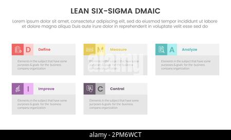 dmaic lss lean six sigma infographie modèle d'étape à 5 points avec concept d'informations de boîte rectangulaire pour vecteur de présentation de diapositive Banque D'Images