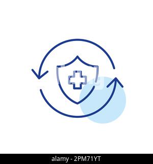 Renouvellement automatique du plan de soins de santé. Icône en forme de croix et de bouclier d'assurance médicale. Pixel Perfect, icône de contour modifiable Illustration de Vecteur