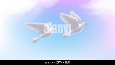 3d illustration de deux colombes volant dans le ciel. Symbole de la paix, de la religion et de l'amitié, en font une illustration stylisée Illustration de Vecteur