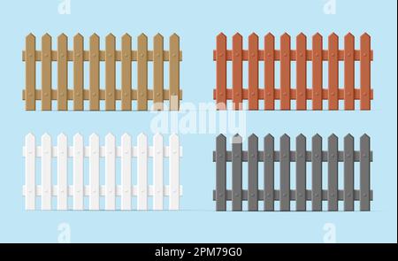 Ensemble de clôture en bois de couleur différente. Eléments de conception détaillés isolés. style 3d Illustration de Vecteur