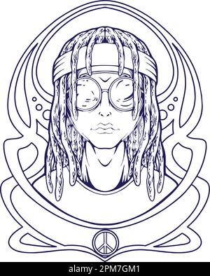 Trippy hippie Guy Dreadlock cheveux avec lunette de soleil illustration silhouette vecteur pour votre travail logo, t-shirt, autocollants et dessins d'étiquette Illustration de Vecteur