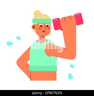 Femme sportive lever haltère semi plat coloré personnage vectoriel Illustration de Vecteur