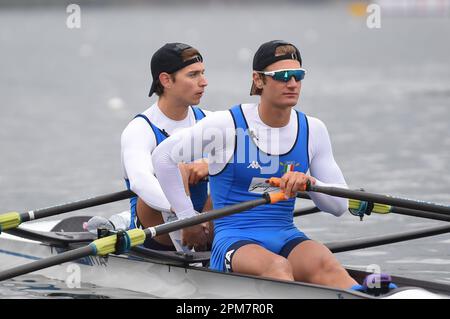 Luca Chiumento, Nicolo Carucci (Italie), Sculpls doubles hommes pendant Campionati Europei Canottaggio 2021, Canoying à Varese, Italie, 09 avril 2021 Banque D'Images