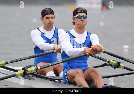 Luca Chiumento, Nicolo Carucci (Italie), Sculpls doubles hommes pendant Campionati Europei Canottaggio 2021, Canoying à Varese, Italie, 09 avril 2021 Banque D'Images