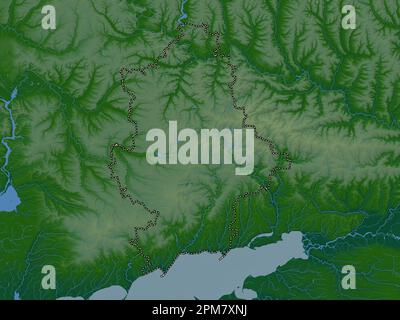 Donets'k, région de l'Ukraine. Carte d'altitude en couleur avec lacs et rivières Banque D'Images
