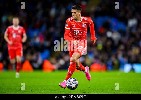 Manchester, Royaume-Uni. 11th avril 2023. Football: Ligue des Champions, Manchester City - Bayern Munich, knockout round, quarterfinales, première étape, Etihad Stadium. Joao Pedro Cavaco Cancelo de Munich en action. Crédit : Tom Weller/dpa/Alay Live News Banque D'Images