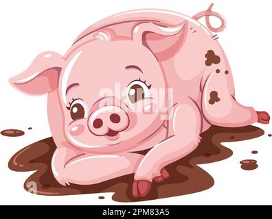 Mignon cochon roulant dans l'illustration de boue Illustration de Vecteur