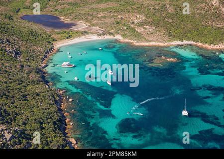 France, Corse du Sud, Porto Vecchio, Golfe et plage de Porto Novo (vue aérienne) Banque D'Images