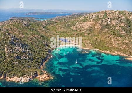 France, Corse du Sud, Porto Vecchio, Golfe et plage de Porto Novo (vue aérienne) Banque D'Images