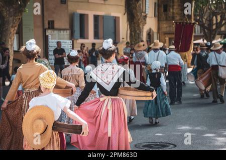 France, Bouches-du-Rhône, Pelissanne, Fête de la transhumance, défilé folklorique en costume provençal traditionnel Banque D'Images